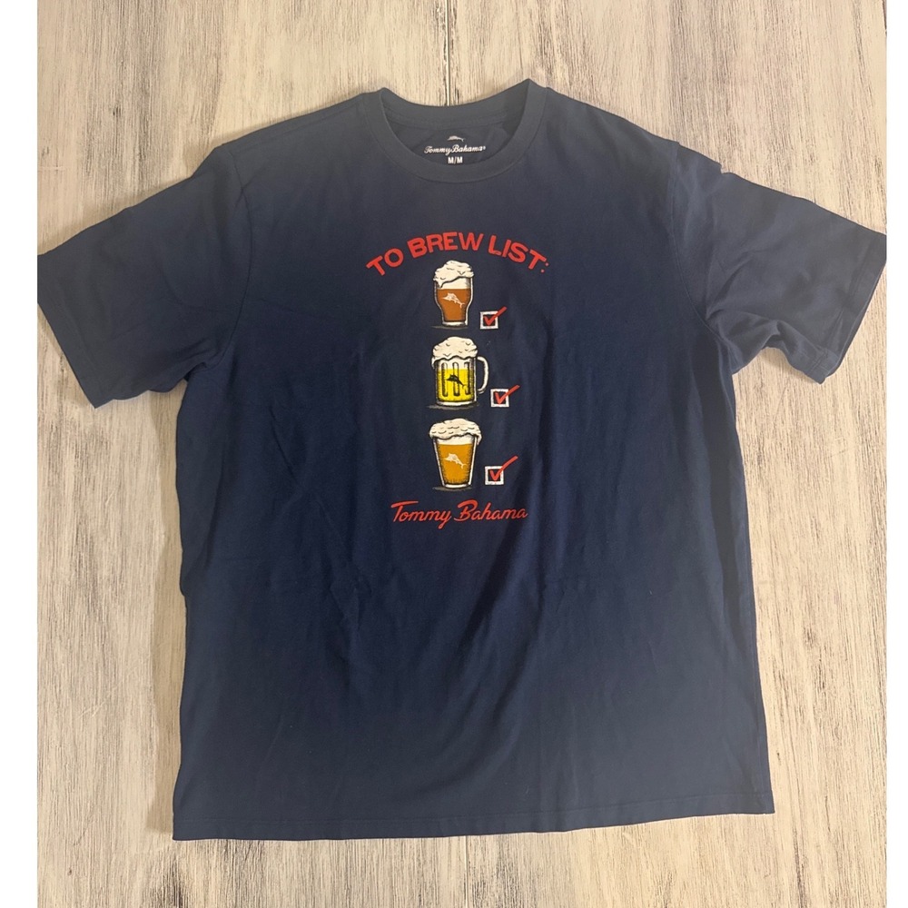 Tommy Bahama Mens To Brew List Beer Graphic T-Shirt‎ Navy Blue Cotton Medium